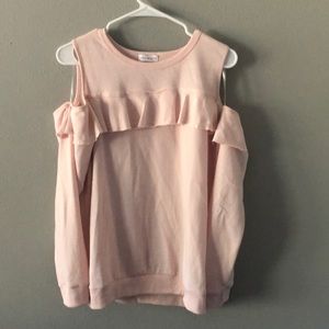 Socialite cold shoulder sweater with cute ruffles!